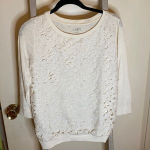 AT LOFT Lace overlay cotton pullover